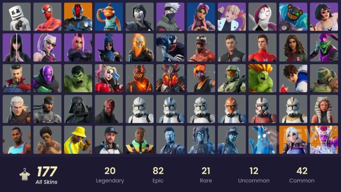 177 skins/full access/naruto uzumaki/omega knight/52 paid skins/99 paid emotes/donated pack skins/rare emotes/for pc,xbox,nintendo