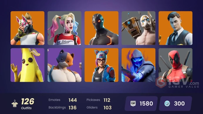 126 skins/full access/gold midas/deluxe tw/for pc,psn,xbox,nintendo/omega/62 paid emotes/og skins/rare emotes/PvE Level: 150