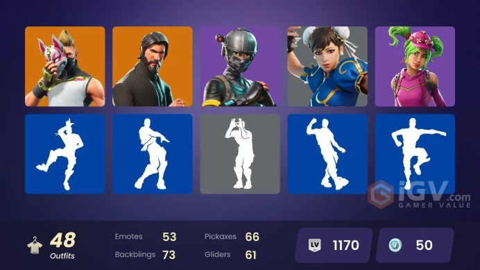 FA - [PSN/XBOX/SWITCH/PC] 48 skins | OG STW | The Reaper | Elite Agent | Chun-Li | Kata Captain | Drift | Dark Voyager | Spectra Knight