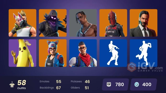 [Rent Cheap Accounts for 14 Days] 58 skins | Travis Scott | Prodigy | Carbon Commando | Vendetta | Zenith | Moisty Merman | John Wick | Spider K