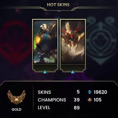 Gold IV (98 LP) / EUW / 71% WR / BE: 19620 / RP: 105 / CHAMPS: 39 / Conqueror Alistar, Elderwood Veigar, Heartpiercer Fiora, Pumpkin Prince