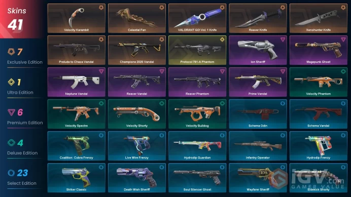 41 Skin // EU-TR // Champions + Protocol + Prelude To Chaos + Reaver + Prime + Neptune + Ion + Magepunk + Valorant GO! + 5 Knife // FULL Access