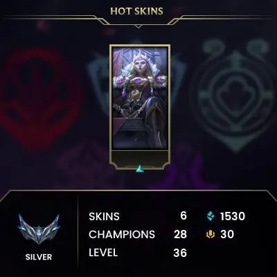 EUNE / Season 15 Split Silver II (20 LP) BLUE ESSENCE: 1530 / RP: 30 / CHAMPS: 28 / SKINS: 6 / HANDLEVELED / 0% BAN CHANCE