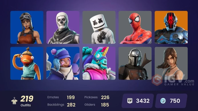 [ALL PLATFORMS]-216 Skin-238 Pickaxe-195 Emotes-180 Gliders-Renegade Raider-Fishstick-Raptor-MrBeast6000-Skull Trooper-Lara Croft-Marshmello-