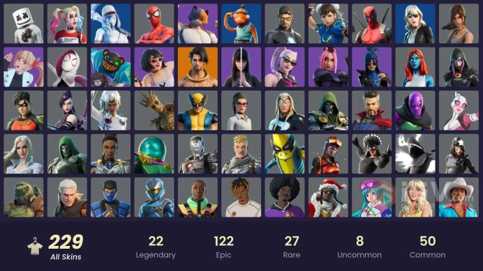 [ALL PLATFORMS]-220 Skin-257 Pickaxes-310 Emotes-177 Gliders-OG STW-Marshmello-Harley Quinn-Chun-Li-Lara Croft-Fishstick-FULL ACCESS-