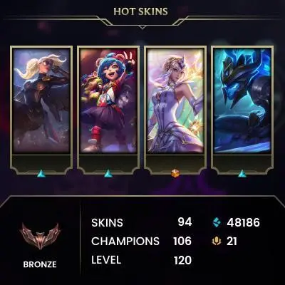[EUW] - Bronze IV / 94 Skins / Changeable Mail | Instant Delivery | Lifetime Warranty | 100% Handmade & Secure | 24/7 Support