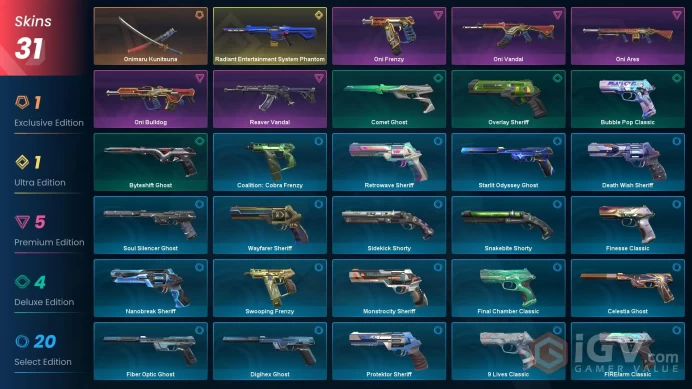 EU | 31 Skins | Onimaru Kunitsuna | Radiant Entertainment System Phantom | Oni Vandal | Reaver Vandal | Oni Bulldog | Oni Ares | Oni Frenzy
