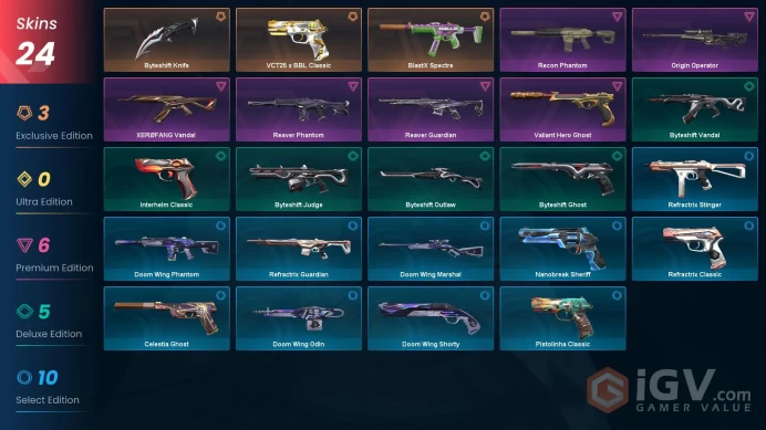 EU [ 24 TOP SKINS + 1 KNIFE ] Byteshift Knife + Reaver Phantom + XEROFANG Vandal + Recon Phantom + Origin Operator / full acces