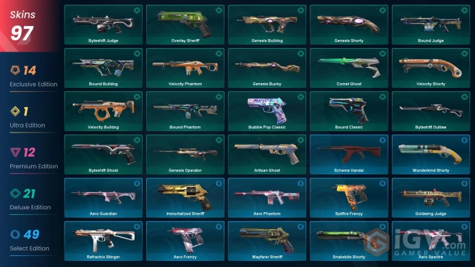EU 97 skins | EX.O Edge | Kuronami Vandal | Helix Daggers | VCT25 x TS Classic | Celestial Fan | Byteshift Knife | Mystbloom Operator | Reaver K