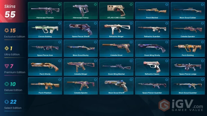 EU/TR 55 skins | EX.O Edge | VCT 2025 Karambit | RGX 11z Pro Firefly | Prelude to Chaos Phantom | Araxys Bio-Atomizers | Evori Dreamwings Spectr