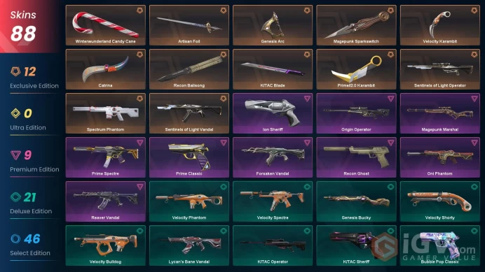 EU 88 skins | Prime//2.0 Karambit | Magepunk Sparkswitch | Recon Balisong | Sentinels of Light Vandal | Spectrum Phantom | Sentinels of Light 