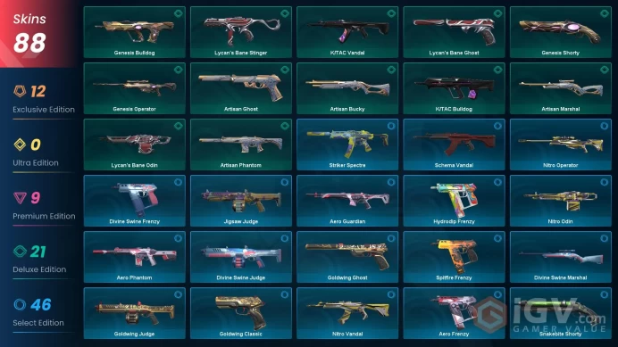 EU 88 skins | Prime//2.0 Karambit | Magepunk Sparkswitch | Recon Balisong | Sentinels of Light Vandal | Spectrum Phantom | Sentinels of Light 