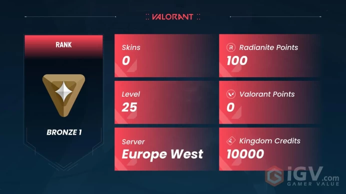 『EU - Valorant』20 + LVL | Bronze 1 Rank | Full Access w/eMail | Instant Delivery | High Trust Factor