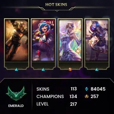 EUW / EMERALD 4 %72WR / 134 Champ / 113 Good Skins / 84K BE / HONOR 3 / S7 ACC / HANDMADE / 217 LVL / FULL ACCES / LIFETIME WARANTY / CHEAP