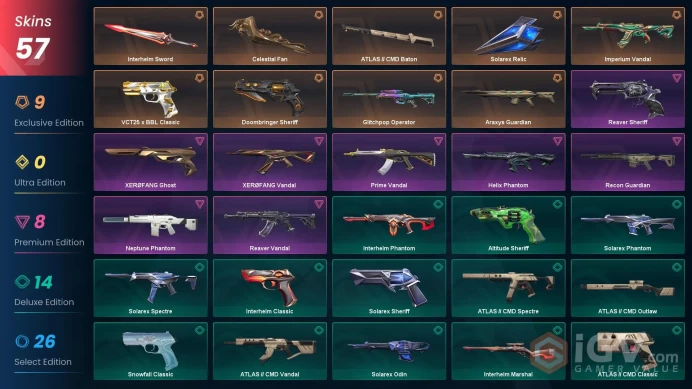 EU/TR - 15 Premium Skins-Celestial Fan-VCT25 x Classic-Reaver Vandal-XERØFANG Vandal-Helix Phantom-Imperium Vandal/ G.O.A.T. Buddy - Full Access