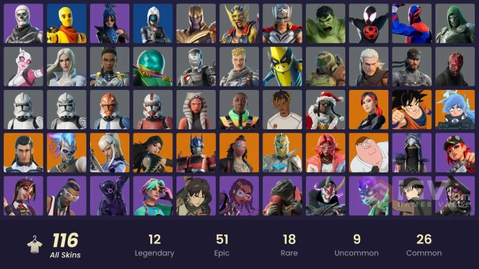 PC,PSN,XBOX 116 SKINS FA - SUBZERO CRYPTIC - GOKU - POLARITY - THOR ODINSON - MILES MORALES - MIGHTY THOR - HULK - EREN - CAPTAIN LEVI - INVINC