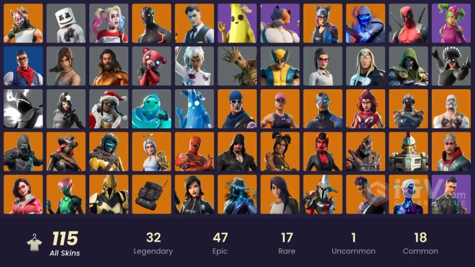 PC,PSN,XBOX 115 SKINS FA - STW - GALAXY SCOUT - DEADEYE - MALICE - LARA CROFT - HARLEY QUINN - MARSHMELLO - FENNIX - FLUTTER - BIZ - VIVI CHROM