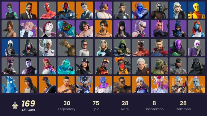 PC,PSN,XBOX 169 SKINS FA - JOHN WICK,BLAZE,RICK,SPIDER-GWEN,LARA CROFT,GHOUL TROOPER,LOSERFRUIT,SKULL RANGER,PANTHER RK334