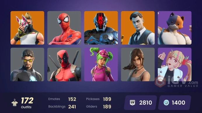 PC,PSN,XBOX 172 SKINS FA - SPIDER MAN - RICK - LARA CROFT - KOR - SPIDER-GWEN - DOOM - IRIS - HADES - BTL - BLAZE RK424