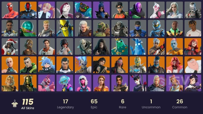 PC,PSN,XBOX 166 SKINS FA - STW - BACKLASH - CARNAGE - KYLO REN - GERALT - RICK - HARLEY QUINN - KOR - GROOT - RABBIT RAIDER RK298