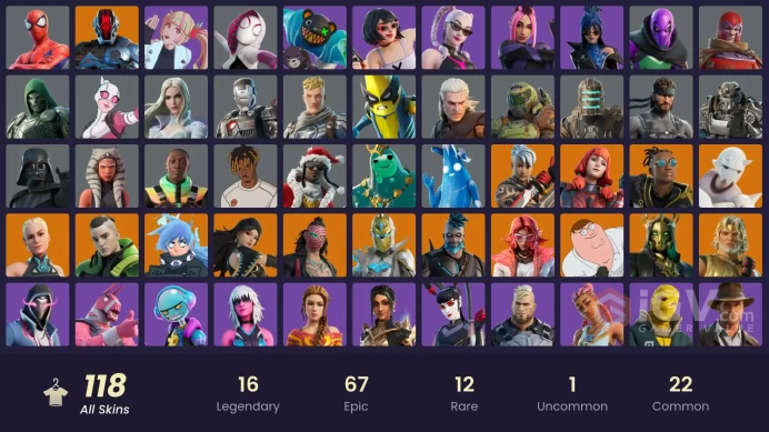 PC,PSN,XBOX 118 SKINS FA - DARTH VADER - PETER GRIFFIN - SPIDER MAN - GERALT - SPIDER-GWEN - KATALINA - DOOM - AHSOKA RK318
