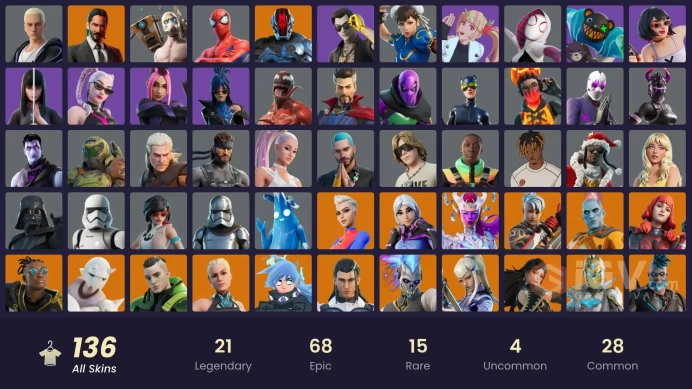  [ALL PLATFORMS]-136 Skin-FNCS 3:1 Champion-Psycho Bandit-John Wick-Chun-Li-Renzo the Destroyer-Dynamo Dancer-Ariana Grande-J Balvin-Catwoman -