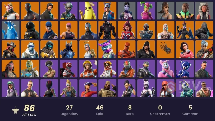 85 SKINS + THE REAPER + 1550 VB + OMEGA (STAGE 5) + TAKE THE L + STW OLD + ELITE AGENT + RAMBUNCTIOUS + RED-NOSED RAIDER + FROSTBITE