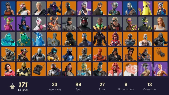 170 SKINS + FLOSS + ROYALE KNIGHT + THE REAPER + BLUE SQUIRE + TAKE THE L + BUNNY BRAWLER + ELITE AGENT + OMEGA (STAGE 5) + RED-NOSED RAIDER