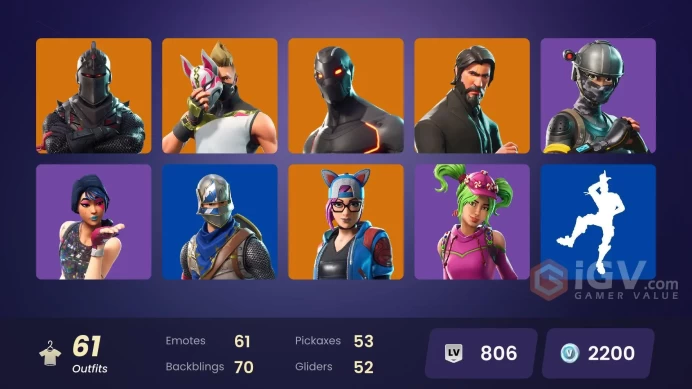 61 skins | Black Knight | The Reaper | Elite Agent | Take The L | Floss | Blue Squire | Royale Knight | Omega | Ride The Pony | Mako | Snowflake