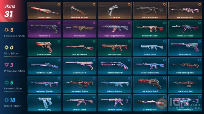 EU / 29 SKINS / 9 ELITE SKINS / 3X KNIFE / Ion Karambit / Mystbloom Operator / Primordium Vandal #V0A048