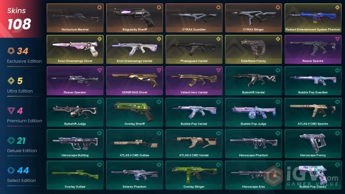 EU / 108 SKINS / 42 ELITE SKINS / 14X KNIFE / Champions 2024 Blade / VCT 2025 Karambit / CYRAX Fanblade #V0A059