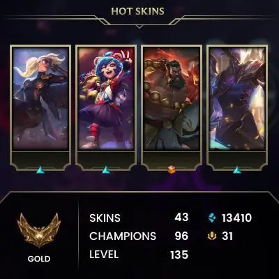 EUW / GOLD 3(41LP) %70WR / 96 Champ / 43 Good Skins(1 Ultimate, 1 Mythic, 7 Legendary, 14 Epic) / 13K BE / 135 LVL/ S6 ACC /HANDMADE/FULL ACCES 