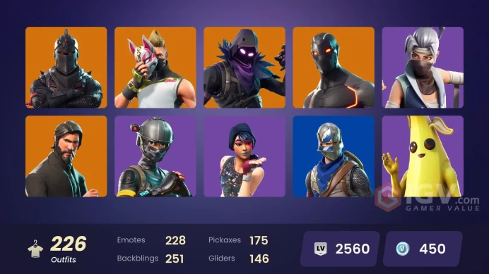 225 SKINS + BLACK KNIGHT + THE REAPER + ELITE'S SIGIL + STW OLD + MAKO + OMEGA (STAGE 5) + FLOSS + FRESH + TAKE THE L + ENIGMATIC GAGA
