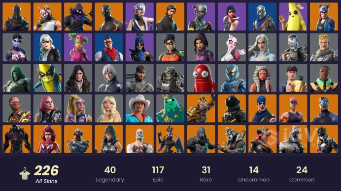 225 SKINS + BLACK KNIGHT + THE REAPER + ELITE'S SIGIL + STW OLD + MAKO + OMEGA (STAGE 5) + FLOSS + FRESH + TAKE THE L + ENIGMATIC GAGA