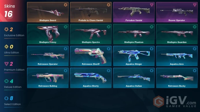 [Code 8400] Level 29 + Shellspire Sword + Prelude to Chaos Vandal / 16 Skins / Brazil / Very Cheap