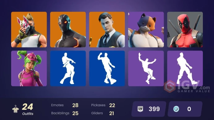 24 skins/full access/omega/carbide/for pc,psn,xbox,nintendo/deadpool/orange justice/og skins/14 paid emotes