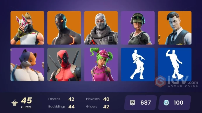 45 skins/full access/gold midas/omega/carbide stage 5/for pc,psn,xbox,nintendo/freestylin/trailblazer/sub commander