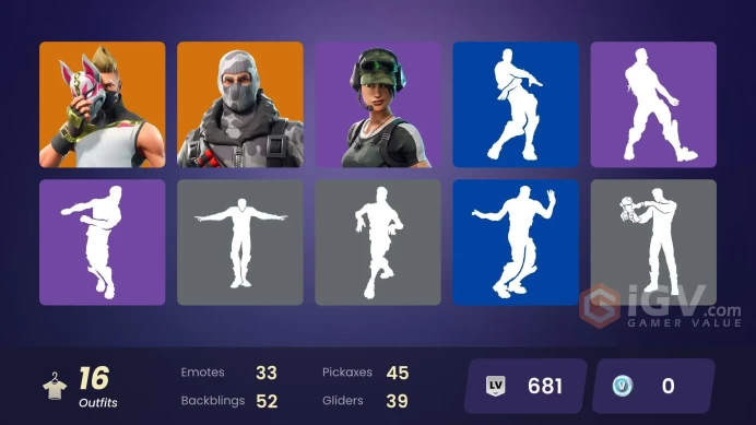16 skins/full access/traiblazer/havoc/sub commander/freestylin/rare emotes/og skins