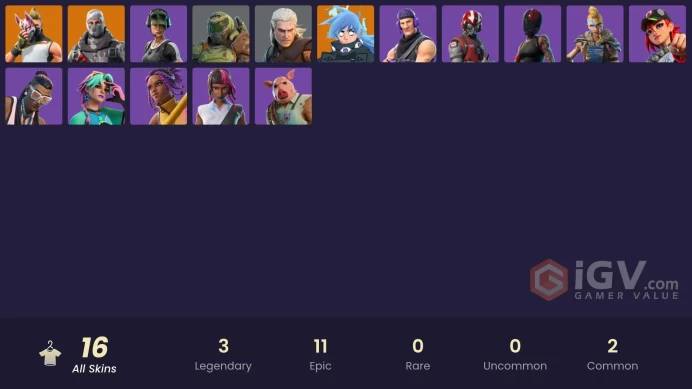 16 skins/full access/traiblazer/havoc/sub commander/freestylin/rare emotes/og skins