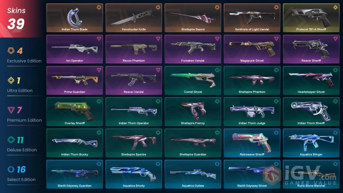 EU [ 38 TOP SKINS + 3 KNIFE ] Xenohunter Knife + Sentinels of Light Vandal + Protocol 781-A Sheriff + Recon Phantom + Reaver Vandal / full acces