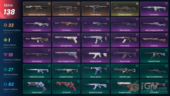 EU - LVL 154 - Unranked - 15 KNIVES - 138 SKINS (~110,325 VP) Arcane Vandal, Solarex Relic, Singularity Vandal, Kuronami no Yaiba, Byteshift Kn