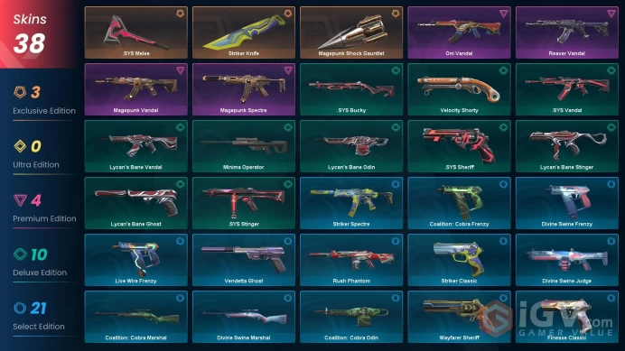 EU - LVL 153 - Unranked - 3 KNIVES - 38 SKINS (~12,800 VP) Magepunk Shock Gauntlet, Striker Knife, Magepunk Vandal, Reaver Vandal, Oni Vandal