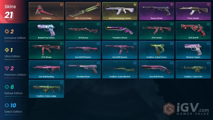 EU - LVL 113 - Unranked - 2 KNIVES - 21 SKINS (~10,375 VP) Evori Dreamwings Vandal, .SYS Melee, RGX 11z Pro Firefly, Prime Vandal, Reaver Ghost