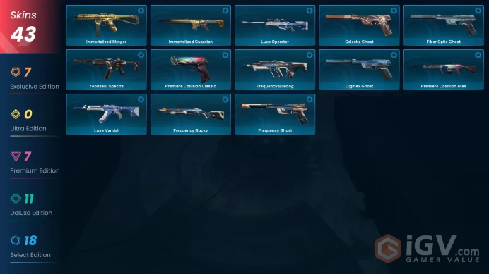 EU - LVL 225 - Unranked - 1 KNIFE - 43 SKINS (~32,275 VP) Sentinels of Light Operator, Imperium Vandal, Champions 2024 Phantom, Reaver Karambit
