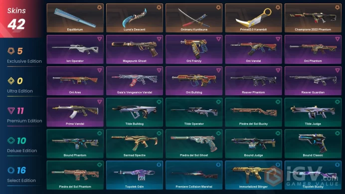 EU - LVL 80 - Unranked - 4 KNIVES - 42 SKINS (~38,475 VP) Champions 2022 Phantom, Onimaru Kunitsuna, Prime2 Karambit, Luna's Descent, Equilibri