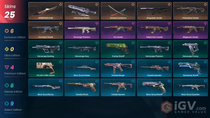 EU - LVL 96 - Unranked - 3 KNIVES - 25 SKINS (~23,525 VP) Onimaru Kunitsuna, Singularity Vandal, Hieroscape Blades, Primordium Vandal, XEROFANG
