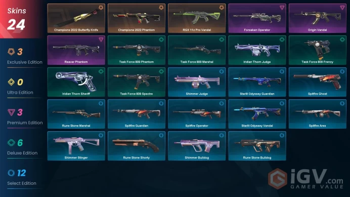 EU - LVL 55 - Unranked - 1 KNIFE - 24 SKINS (~15,525 VP) Champions 2022 Phantom, RGX 11z Pro Vandal, Champions 2022 Butterfly Knife, Forsaken O