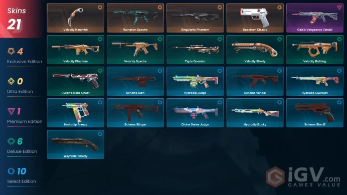 EU - LVL 23 - Unranked - 1 KNIFE - 21 SKINS (~10,075 VP) Singularity Phantom, Velocity Karambit, Gaia's Vengeance Vandal
