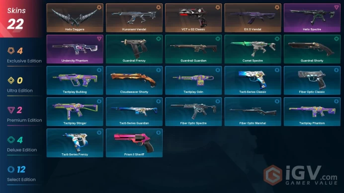 EU - LVL 69 - Unranked - 1 KNIFE - 22 SKINS (~13,525 VP) Kuronami Vandal, EX.O Vandal, Helix Daggers, VCT x G2 Classic, Undercity Phantom