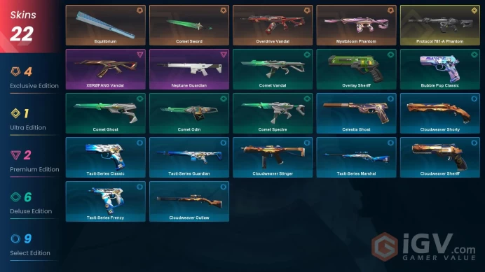 EU [ 22 TOP SKINS + 2 KNIFE ] Protocol 781-A Phantom + Overdrive Vandal + Mystbloom Phantom + Equilibrium + XEROFANG Vandal / FULL ACCES